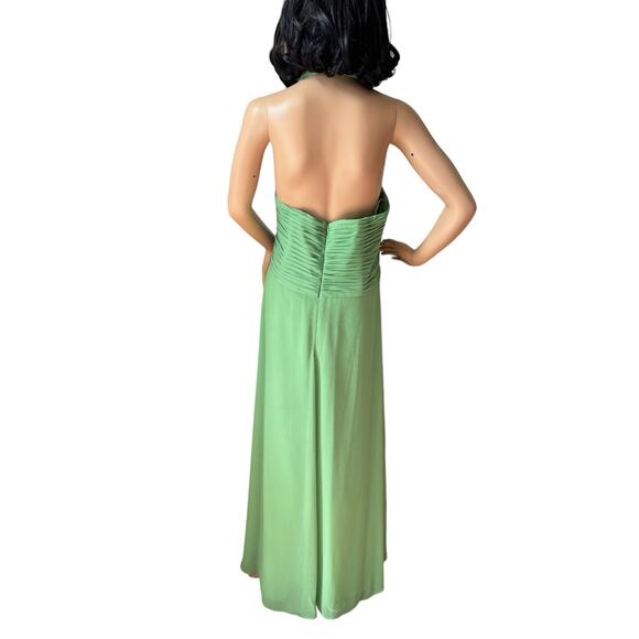 David’s Bridal Green Chiffon Halter Draped cascade Dress Style F12688 size 18 - Picture 10 of 16